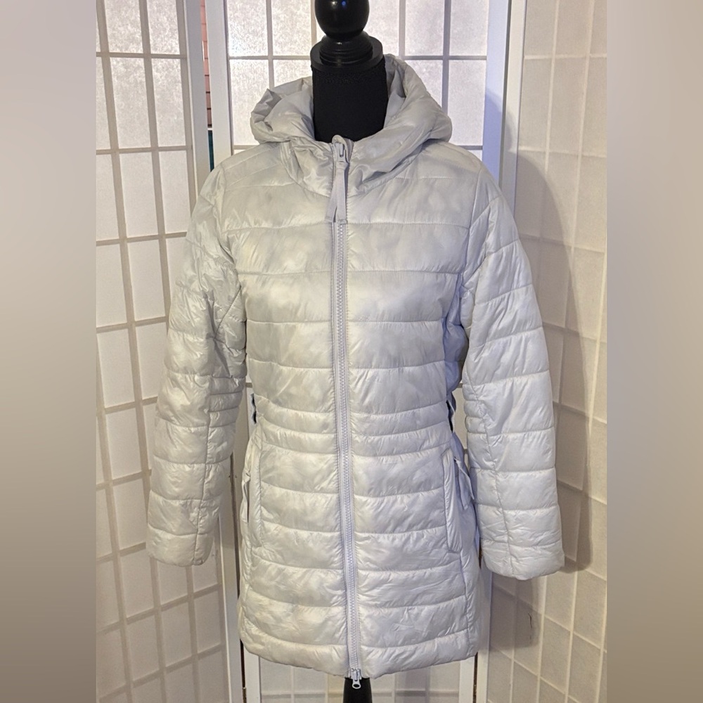 Swiss Tech Women's Packable Hooded Light Gray Mid Thigh Puffer Jacket S